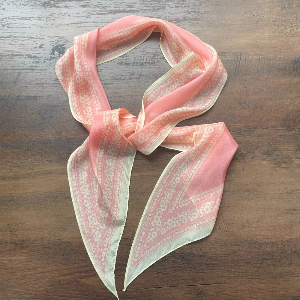 Vintage Pastel Pink Patterned Silk Scarf